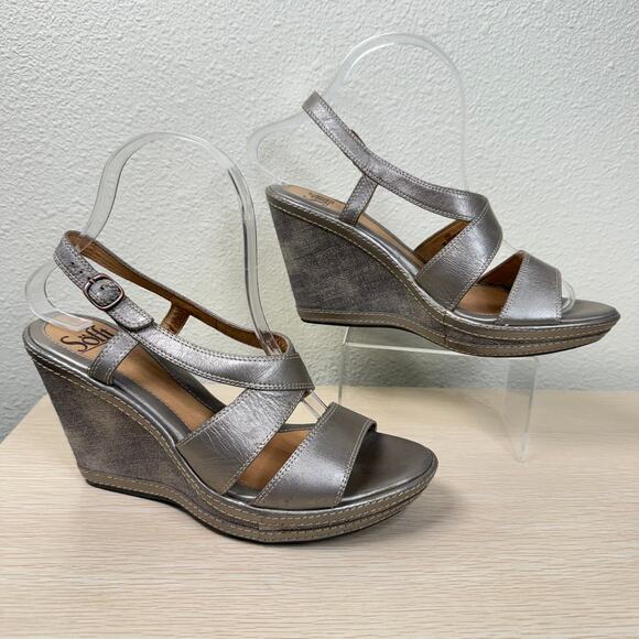 Sofft Silver Wedge Sandals - Picture 1 of 10